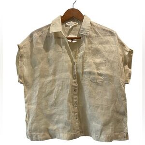 C&C California Beige Short Sleeve 100% Linen Blouse